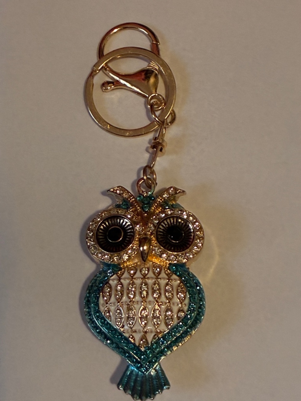 Teal Crystal Owl Keychain